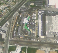 Aerial photo, June 2006 showing filming setup for Iron Man 2 in the parking lot at the front of Downey Studios (Google Earth) - Click to enlarge Aerial photo, June 2006 showing filming setup for Iron Man 2 in the parking lot at the front of Downey Studios (Google Earth)