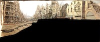 Beautifully detailed matte painting by Albert Whitlock showing the devastation to Hollywood Boulevard, for Earthquake (1974). On display at Universal Studios Orlando. - Click to enlarge Beautifully detailed matte painting by Albert Whitlock showing the devastation to Hollywood Boulevard, for Earthquake (1974). On display at Universal Studios Orlando.