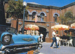 Building next to Mel's Diner decorated as 'Faber College' from Animal House (from Universal Studios Guide, 1989 Building next to Mel's Diner decorated as 'Faber College' from Animal House (from Universal Studios Guide, 1989