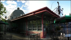 The distinctive Victoria Station dome tucked away behind Frank N Stein's restaurant, April 2006 The distinctive Victoria Station dome tucked away behind Frank N Stein's restaurant, April 2006