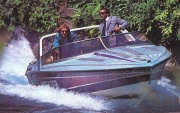 Crockett and Tubbs in the speedboat (from 'Universal Studios Hollywood Guide', 1991)