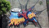 Spiderman Rocks logo on the outside of the Castle Theatre (photo from www.family-vacation-getaways-at-los-angeles-theme-parks.com)