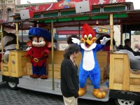 The streetmosphere trolley bus brings some cheer to a rainy day in April 2006