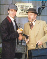 Sherlock Holmes and Doctor Watson pictured on the Upper Lot in 1989 (photo from Universal Studios Hollywood Guide, 1989)