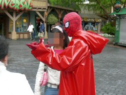 Spidey in his wet-weather gear (April 2006) 