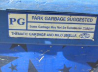PG: Park Garbage Suggested: Some Garbage May Not Be Suitable For Children: Thematic Garbage and Mild Smells 