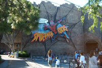Spiderman Rocks logo on the outside of the Castle Theatre (photo by Phillip Donnelly, April 2003)) - Click to enlarge Spiderman Rocks logo on the outside of the Castle Theatre (photo by Phillip Donnelly, April 2003)