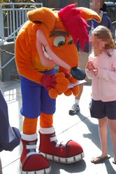 Crash Bandicoot signing an autograph, April 2007 - Click to enlarge Crash Bandicoot signing an autograph, April 2007