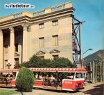 A GlamorTram snaking past the Courthouse in 1968 (From 'Inside Universal Studios', 1968)