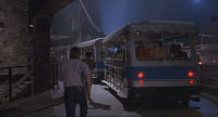 Rear view of a tram at the final scene of the attraction (still from The Wizard DVD)