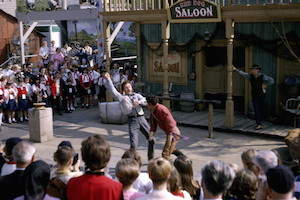 Postcard of stunt show arena at Visitors Village, 1965 (courtesy Dickens Collection)- click to enlarge Postcard of stunt show arena at Visitors Village, 1965 (courtesy Dickens Collection)