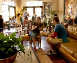 VIP Experience guests get exclusive use of the VIP Lounge just inside the entrance to USH, with a selection of complimentary pastries and drinks. (Photo (c) Universal Studios)