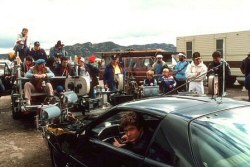 David Hasselhoff and KITT on location, 1983 (from IMDB.com)