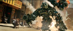 Ironhide in action on New York Street with digital backgrounds (from the Transformers movie website)