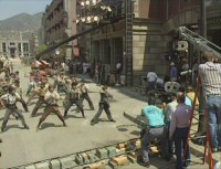 Newsies Stills - 7 - Newsies in production on New York Street (still from DVD featurette, 1991)