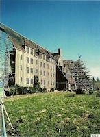 The Shining - 2 - Full scale set of the exterior of The Overlook Hotel, on the backlot at Elstree Studios (source unknown).