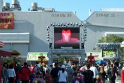 Magneto appears above the stage (photo by Phillip Donnelly, 25 April 2003)